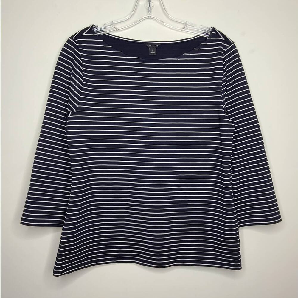 Ann Taylor blue blouse with white stripes - medium